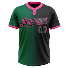 Загрузить изображение в средство просмотра галереи, Custom Black Kelly Green-Pink Gradient Fashion Two-Button Unisex Softball Jersey