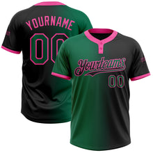 Загрузить изображение в средство просмотра галереи, Custom Black Kelly Green-Pink Gradient Fashion Two-Button Unisex Softball Jersey