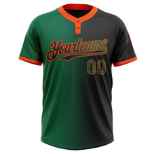 Загрузить изображение в средство просмотра галереи, Custom Black Kelly Green-Orange Gradient Fashion Two-Button Unisex Softball Jersey
