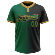 Загрузить изображение в средство просмотра галереи, Custom Black Kelly Green-Old Gold Gradient Fashion Two-Button Unisex Softball Jersey