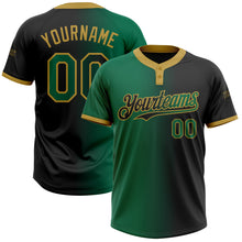 Загрузить изображение в средство просмотра галереи, Custom Black Kelly Green-Old Gold Gradient Fashion Two-Button Unisex Softball Jersey