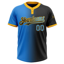 Загрузить изображение в средство просмотра галереи, Custom Black Electric Blue-Gold Gradient Fashion Two-Button Unisex Softball Jersey