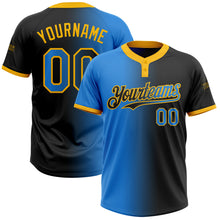 Загрузить изображение в средство просмотра галереи, Custom Black Electric Blue-Gold Gradient Fashion Two-Button Unisex Softball Jersey