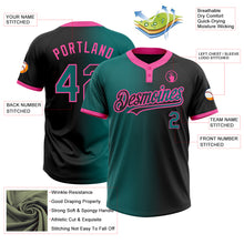 Load image into Gallery viewer, Custom Black Teal-Pink Gradient Fashion Two-Button Unisex Softball Jersey