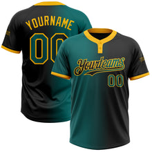 Load image into Gallery viewer, Custom Black Teal-Gold Gradient Fashion Two-Button Unisex Softball Jersey