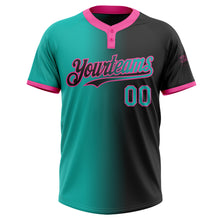 Загрузить изображение в средство просмотра галереи, Custom Black Aqua-Pink Gradient Fashion Two-Button Unisex Softball Jersey