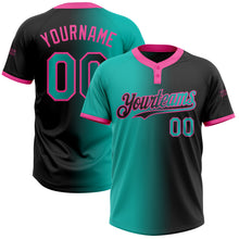 Загрузить изображение в средство просмотра галереи, Custom Black Aqua-Pink Gradient Fashion Two-Button Unisex Softball Jersey