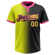 Загрузить изображение в средство просмотра галереи, Custom Black Neon Yellow-Pink Gradient Fashion Two-Button Unisex Softball Jersey