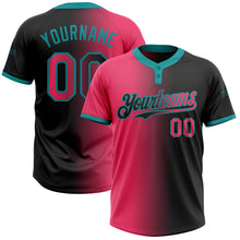 Загрузить изображение в средство просмотра галереи, Custom Black Neon Pink-Teal Gradient Fashion Two-Button Unisex Softball Jersey