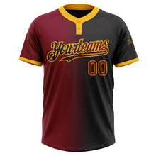 Загрузить изображение в средство просмотра галереи, Custom Black Crimson-Gold Gradient Fashion Two-Button Unisex Softball Jersey