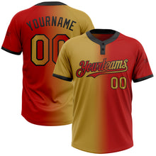 Load image into Gallery viewer, Custom Red Old Gold-Black Gradient Fashion Two-Button Unisex Softball Jersey