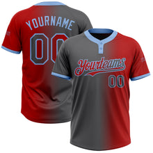 Load image into Gallery viewer, Custom Red Steel Gray-Light Blue Gradient Fashion Two-Button Unisex Softball Jersey