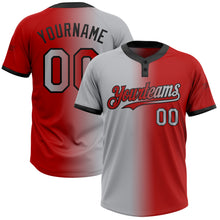 Charger l'image dans la galerie, Custom Red Gray-Black Gradient Fashion Two-Button Unisex Softball Jersey