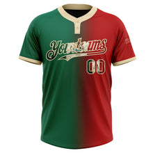 Load image into Gallery viewer, Custom Red Vintage Mexican Flag Kelly Green-City Cream Gradient Fashion Two-Button Unisex Softball Jersey