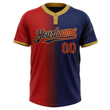 Laden Sie das Bild in den Galerie-Viewer, Custom Navy Red-Old Gold Gradient Fashion Two-Button Unisex Softball Jersey