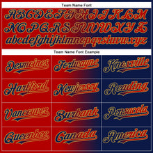 Laden Sie das Bild in den Galerie-Viewer, Custom Navy Red-Old Gold Gradient Fashion Two-Button Unisex Softball Jersey