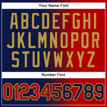 Laden Sie das Bild in den Galerie-Viewer, Custom Navy Red-Old Gold Gradient Fashion Two-Button Unisex Softball Jersey