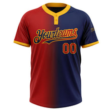 Laden Sie das Bild in den Galerie-Viewer, Custom Navy Red-Gold Gradient Fashion Two-Button Unisex Softball Jersey