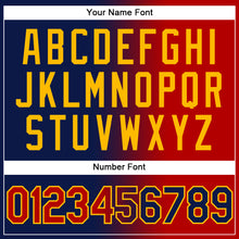 Laden Sie das Bild in den Galerie-Viewer, Custom Navy Red-Gold Gradient Fashion Two-Button Unisex Softball Jersey