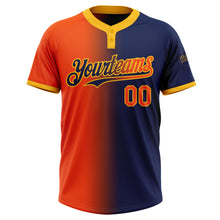 Laden Sie das Bild in den Galerie-Viewer, Custom Navy Orange-Gold Gradient Fashion Two-Button Unisex Softball Jersey