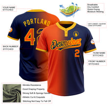 Laden Sie das Bild in den Galerie-Viewer, Custom Navy Orange-Gold Gradient Fashion Two-Button Unisex Softball Jersey