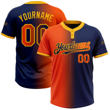 Laden Sie das Bild in den Galerie-Viewer, Custom Navy Orange-Gold Gradient Fashion Two-Button Unisex Softball Jersey