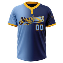 Laden Sie das Bild in den Galerie-Viewer, Custom Navy Light Blue-Gold Gradient Fashion Two-Button Unisex Softball Jersey
