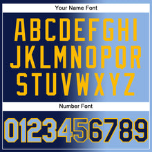 Laden Sie das Bild in den Galerie-Viewer, Custom Navy Light Blue-Gold Gradient Fashion Two-Button Unisex Softball Jersey