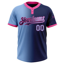 Laden Sie das Bild in den Galerie-Viewer, Custom Navy Light Blue-Pink Gradient Fashion Two-Button Unisex Softball Jersey