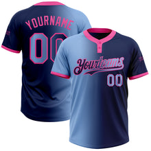 Laden Sie das Bild in den Galerie-Viewer, Custom Navy Light Blue-Pink Gradient Fashion Two-Button Unisex Softball Jersey