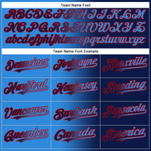 Laden Sie das Bild in den Galerie-Viewer, Custom Navy Electric Blue-Red Gradient Fashion Two-Button Unisex Softball Jersey