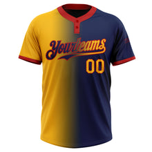 Laden Sie das Bild in den Galerie-Viewer, Custom Navy Gold-Red Gradient Fashion Two-Button Unisex Softball Jersey