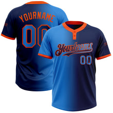 Charger l'image dans la galerie, Custom Navy Electric Blue-Orange Gradient Fashion Two-Button Unisex Softball Jersey