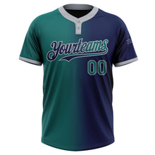Laden Sie das Bild in den Galerie-Viewer, Custom Navy Teal-Gray Gradient Fashion Two-Button Unisex Softball Jersey
