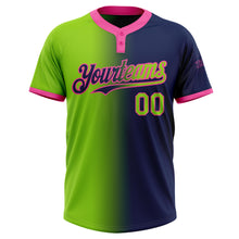 Charger l'image dans la galerie, Custom Navy Neon Green-Pink Gradient Fashion Two-Button Unisex Softball Jersey