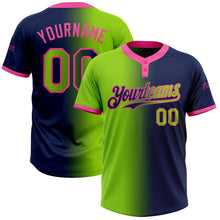 Charger l'image dans la galerie, Custom Navy Neon Green-Pink Gradient Fashion Two-Button Unisex Softball Jersey