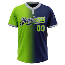 Charger l'image dans la galerie, Custom Navy Neon Green-Gray Gradient Fashion Two-Button Unisex Softball Jersey