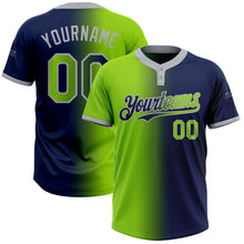 Charger l'image dans la galerie, Custom Navy Neon Green-Gray Gradient Fashion Two-Button Unisex Softball Jersey