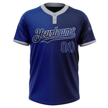 Laden Sie das Bild in den Galerie-Viewer, Custom Navy Royal-Gray Gradient Fashion Two-Button Unisex Softball Jersey