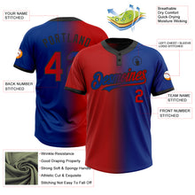 Charger l'image dans la galerie, Custom Royal Red-Black Gradient Fashion Two-Button Unisex Softball Jersey