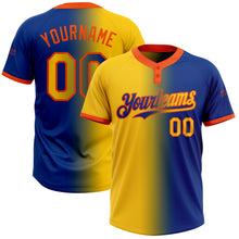 Charger l'image dans la galerie, Custom Royal Yellow-Orange Gradient Fashion Two-Button Unisex Softball Jersey