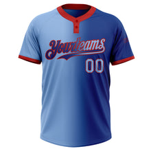 Charger l'image dans la galerie, Custom Royal Light Blue-Red Gradient Fashion Two-Button Unisex Softball Jersey