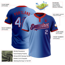 Charger l'image dans la galerie, Custom Royal Light Blue-Red Gradient Fashion Two-Button Unisex Softball Jersey