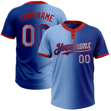 Charger l'image dans la galerie, Custom Royal Light Blue-Red Gradient Fashion Two-Button Unisex Softball Jersey