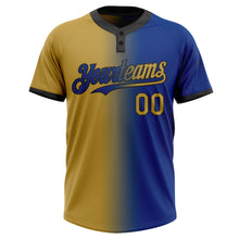 Charger l'image dans la galerie, Custom Royal Old Gold-Black Gradient Fashion Two-Button Unisex Softball Jersey