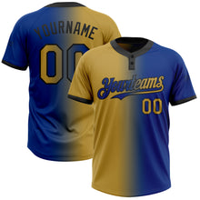 Charger l'image dans la galerie, Custom Royal Old Gold-Black Gradient Fashion Two-Button Unisex Softball Jersey