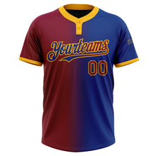 Charger l'image dans la galerie, Custom Royal Maroon-Gold Gradient Fashion Two-Button Unisex Softball Jersey