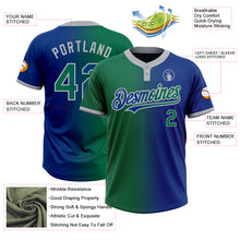 Charger l'image dans la galerie, Custom Royal Kelly Green-Gray Gradient Fashion Two-Button Unisex Softball Jersey