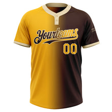 Laden Sie das Bild in den Galerie-Viewer, Custom Brown Gold-Cream Gradient Fashion Two-Button Unisex Softball Jersey