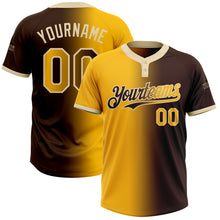 Laden Sie das Bild in den Galerie-Viewer, Custom Brown Gold-Cream Gradient Fashion Two-Button Unisex Softball Jersey